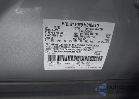 2023 Ford Explorer Xlt из США, поврежденный, VIN 1FMSK8DH5PGB87637